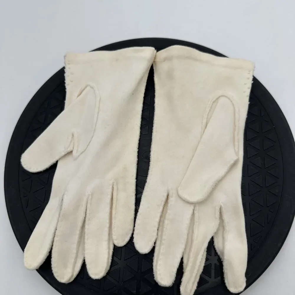 Vintage Beige Beaded Gloves Size Small